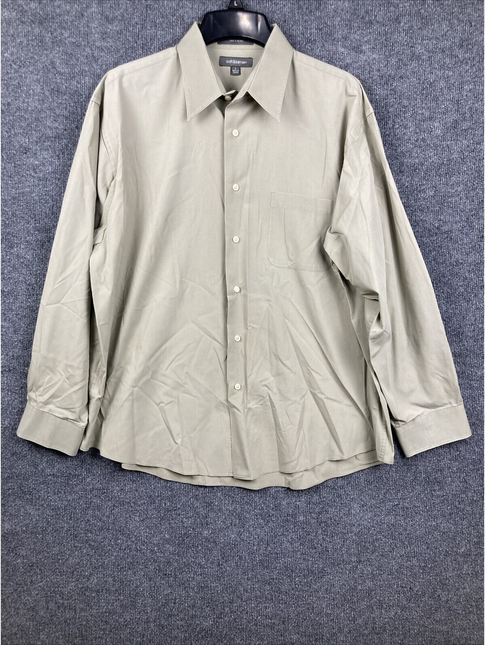 Croft & Barrow Mens Size Large 16 1/2-17 Beige Taupe Button L/S Pocket Shirt EUC